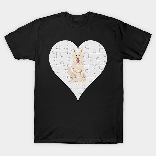 White Swiss Shepherd Dog Heart Jigsaw Pieces Design - Gift for Berger Blanc Suisse Lovers T-Shirt by HarrietsDogGifts